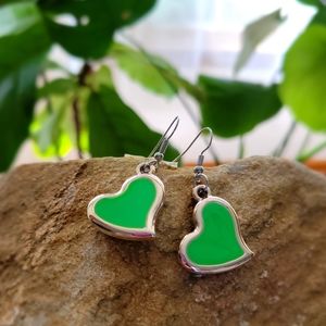 Neon Green Dangling Heart Earrings Fashion Jewelry